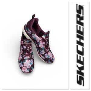🆕 Skechers All Things Rosy burgundy floral print Slip On Shoes Size 9